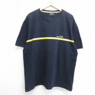 ノーティカ(NAUTICA)のXL★古着 ノーティカ NAUTICA 半袖 ビンテージ ブランド Tシャツ メンズ 90年代 90s ワンポイントロゴ 大きいサイズ クルーネック USA製 紺 ネイビー 24mar29 中古(Tシャツ/カットソー(半袖/袖なし))