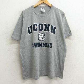 XL★古着 ラッセル 半袖 ビンテージ Tシャツ メンズ 00年代 00s UCONN スイミング 大きいサイズ クルーネック グレー 霜降り 24mar29 中古(Tシャツ/カットソー(半袖/袖なし))