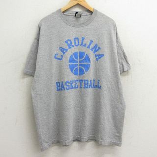 XL★古着 半袖 ビンテージ Tシャツ メンズ 00年代 00s カロライナ バスケットボール 大きいサイズ クルーネック グレー 霜降り 24mar29 中古(Tシャツ/カットソー(半袖/袖なし))