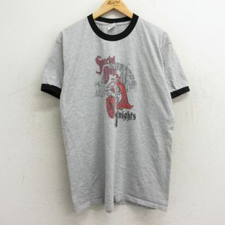 XL★古着 半袖 ビンテージ Tシャツ メンズ 00年代 00s 騎士 クルーネック グレー 霜降り リンガー 24mar29 中古(Tシャツ/カットソー(半袖/袖なし))