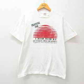 FRUIT OF THE LOOM - L★古着 フルーツオブザルーム 半袖 ビンテージ Tシャツ メンズ 90年代 90s 自転車 コットン クルーネック USA製 白 ホワイト 24mar29 中古