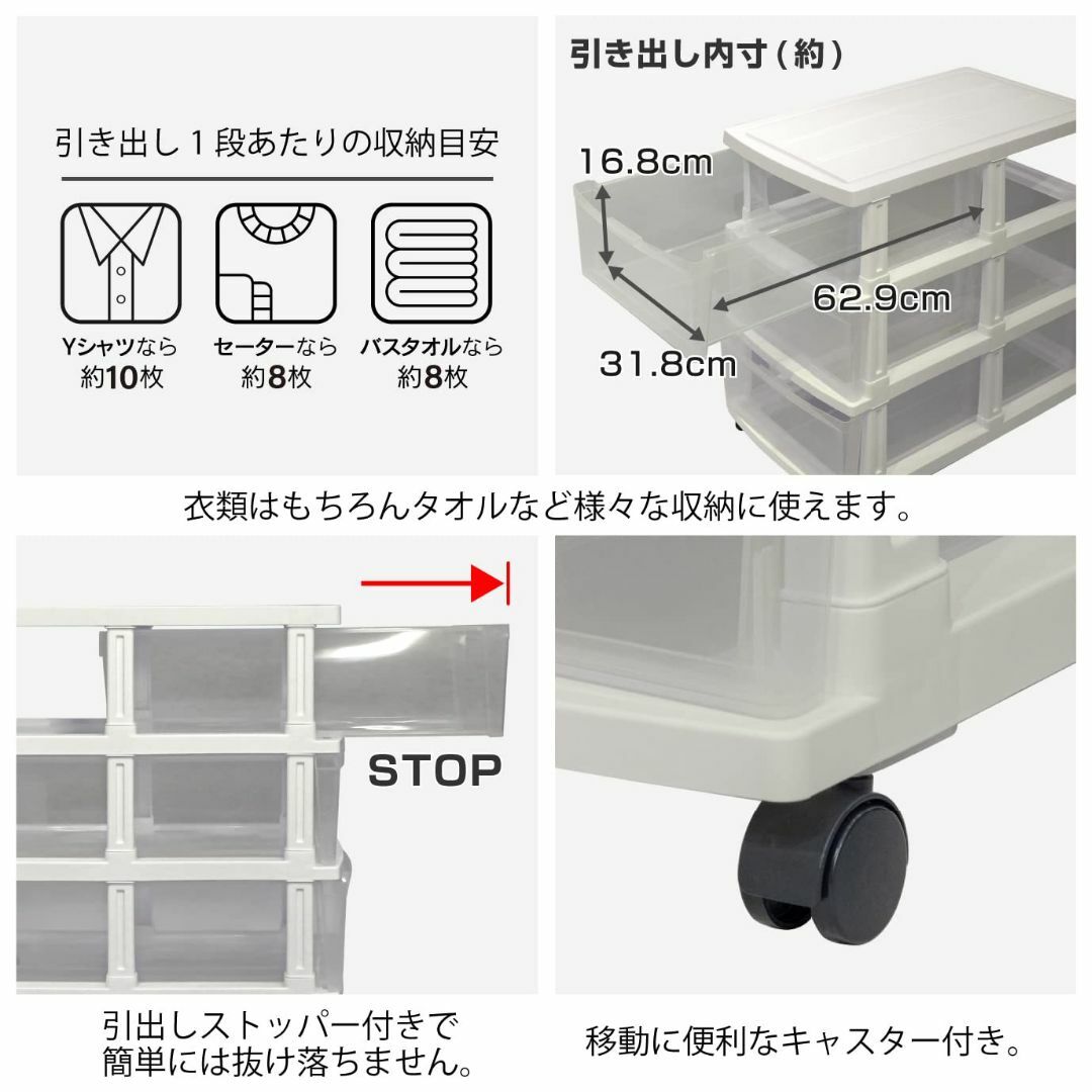 【色: 3)ホワイト】JEJアステージ 収納チェスト エミング 深型ストッカー3 インテリア/住まい/日用品の収納家具(ケース/ボックス)の商品写真