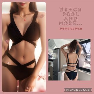 水着　ビキニ　セクシー　体型カバー　M  L  韓国　黒　カップ付き　セパレート(水着)