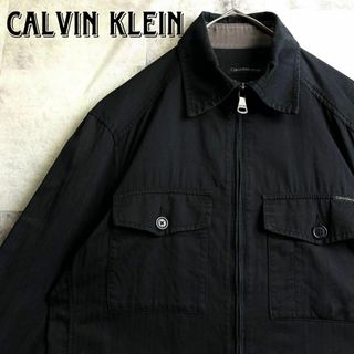 カルバンクライン(Calvin Klein)の★美品 カルバンクライン ジップアップ トラッカージャケット ブランドロゴ 黒M(ブルゾン)