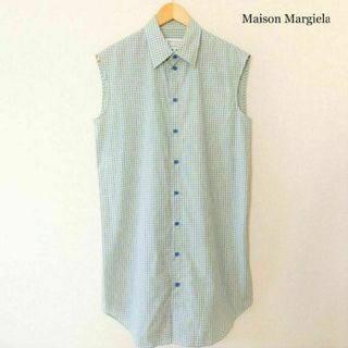 マルタンマルジェラ(Maison Martin Margiela)のほぼ美品 メゾンマルジェラ チェック柄 裏アルミ ノースリーブ シャツワンピース(ひざ丈ワンピース)