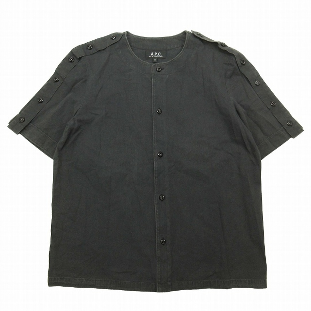 A.P.C(アーペーセー)のアーペーセー A.P.C. コットン ノーカラー シャツ ブラウス 半袖 ♪3 レディースのトップス(シャツ/ブラウス(半袖/袖なし))の商品写真