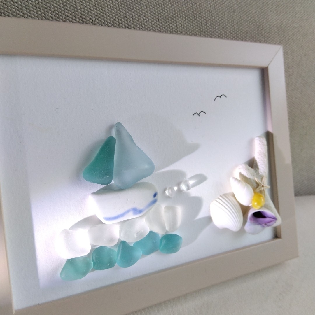 シーグラスアート シーグラス ハンドメイド雑貨 インテリア 置物 ガラス ハンドメイドのインテリア/家具(アート/写真)の商品写真