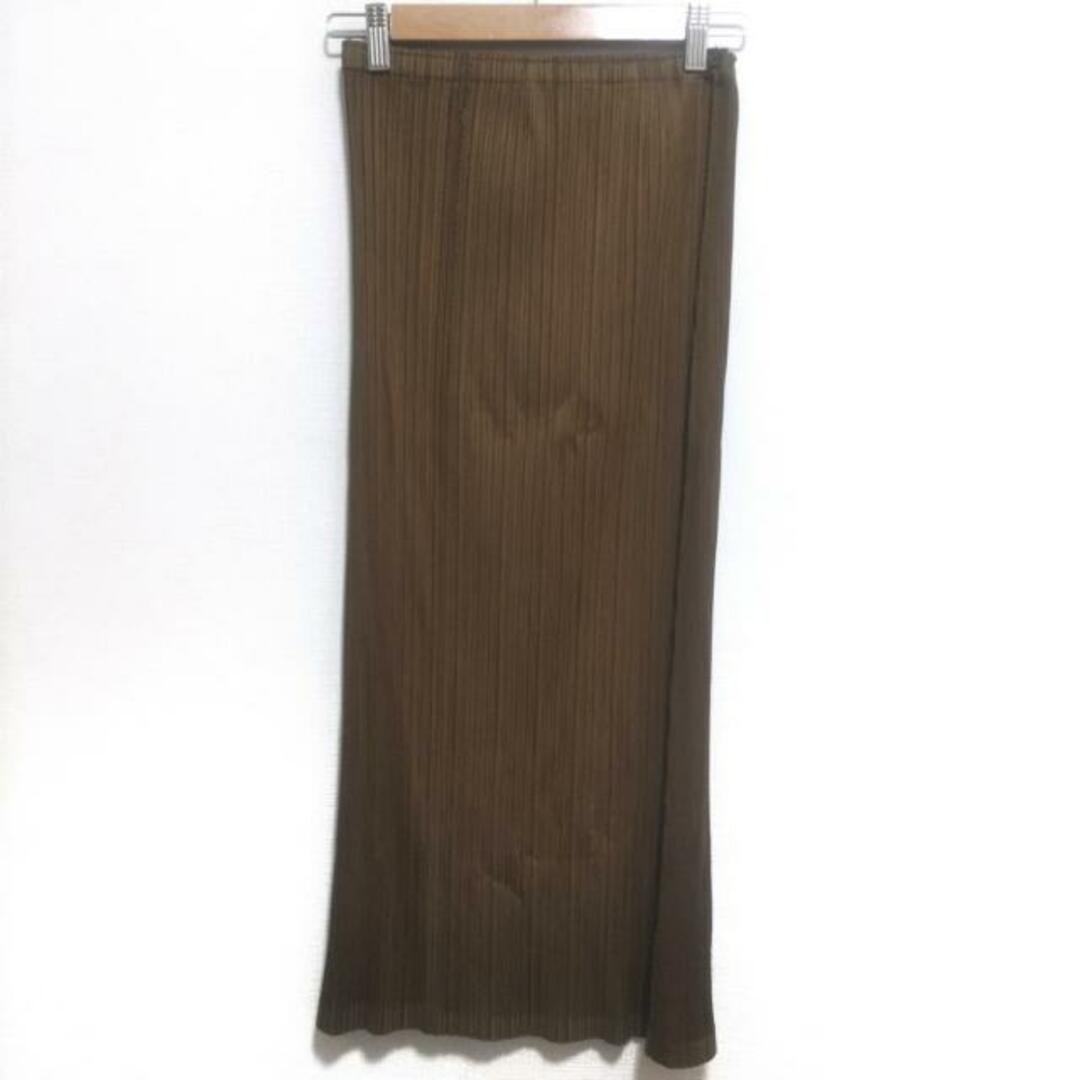 PLEATS PLEASE ISSEY MIYAKE(プリーツプリーズイッセイミヤケ)のPLEATS PLEASE(プリーツプリーズ) ロングスカート サイズ2 M レディース美品  - ブラウン ウエストゴム/ファスナー/プリーツ レディースのスカート(ロングスカート)の商品写真