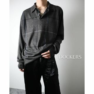 ヴィンテージ(VINTAGE)のDOCKERS ドッカーズ チェック柄 ハイゲージ ルーズ 長袖ニットポロ XL(ニット/セーター)