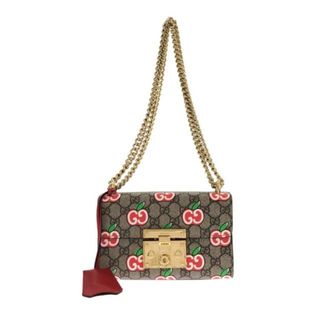 グッチ(Gucci)のGUCCI(グッチ) ショルダーバッグ GGアップルプリント 409487 ベージュ×レッド×白 チェーンショルダー PVC(塩化ビニール)(ショルダーバッグ)