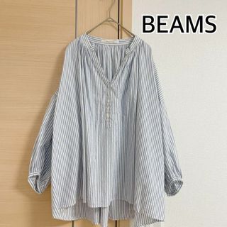 レイビームス(Ray BEAMS)のBEAMS ビームス　ストライプ　長袖　ブラウス　ブルー(シャツ/ブラウス(長袖/七分))