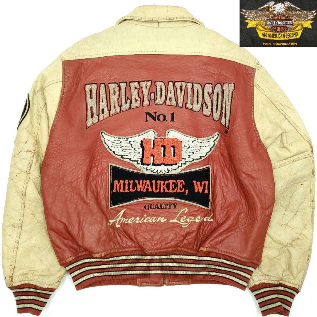 Harley Davidson(ハーレーダビッドソン)のフルデコ◆HARLEY-DAVIDSON◆Mオールレザースタジャン赤 767M メンズのジャケット/アウター(スタジャン)の商品写真