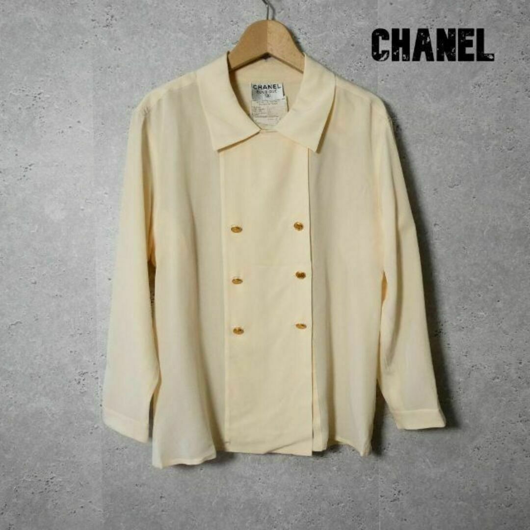 CHANEL(シャネル)の良品 綺麗 CHANEL シルク100％ ダブルブレスト 長袖 シャツ ブラウス レディースのトップス(シャツ/ブラウス(長袖/七分))の商品写真