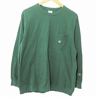 Champion - チャンピオン 近年 ロゴ刺繍 ポケット カットソー ロンT Tシャツ 長袖 緑L