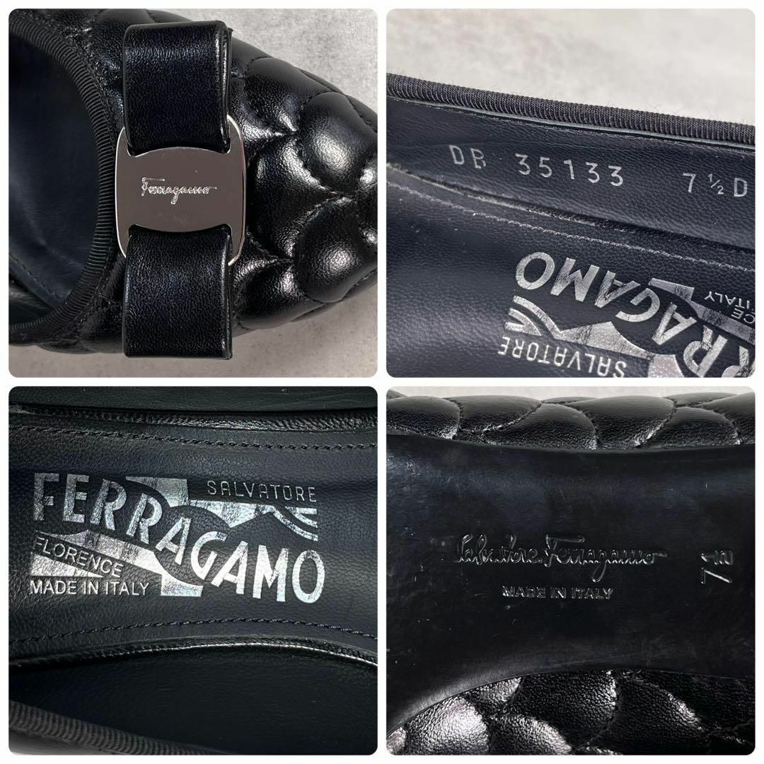 Salvatore Ferragamo(サルヴァトーレフェラガモ)の【美品】サルヴァトーレ フェラガモ　ヴァラ キルティング パンプス　リボン　黒 レディースの靴/シューズ(ハイヒール/パンプス)の商品写真