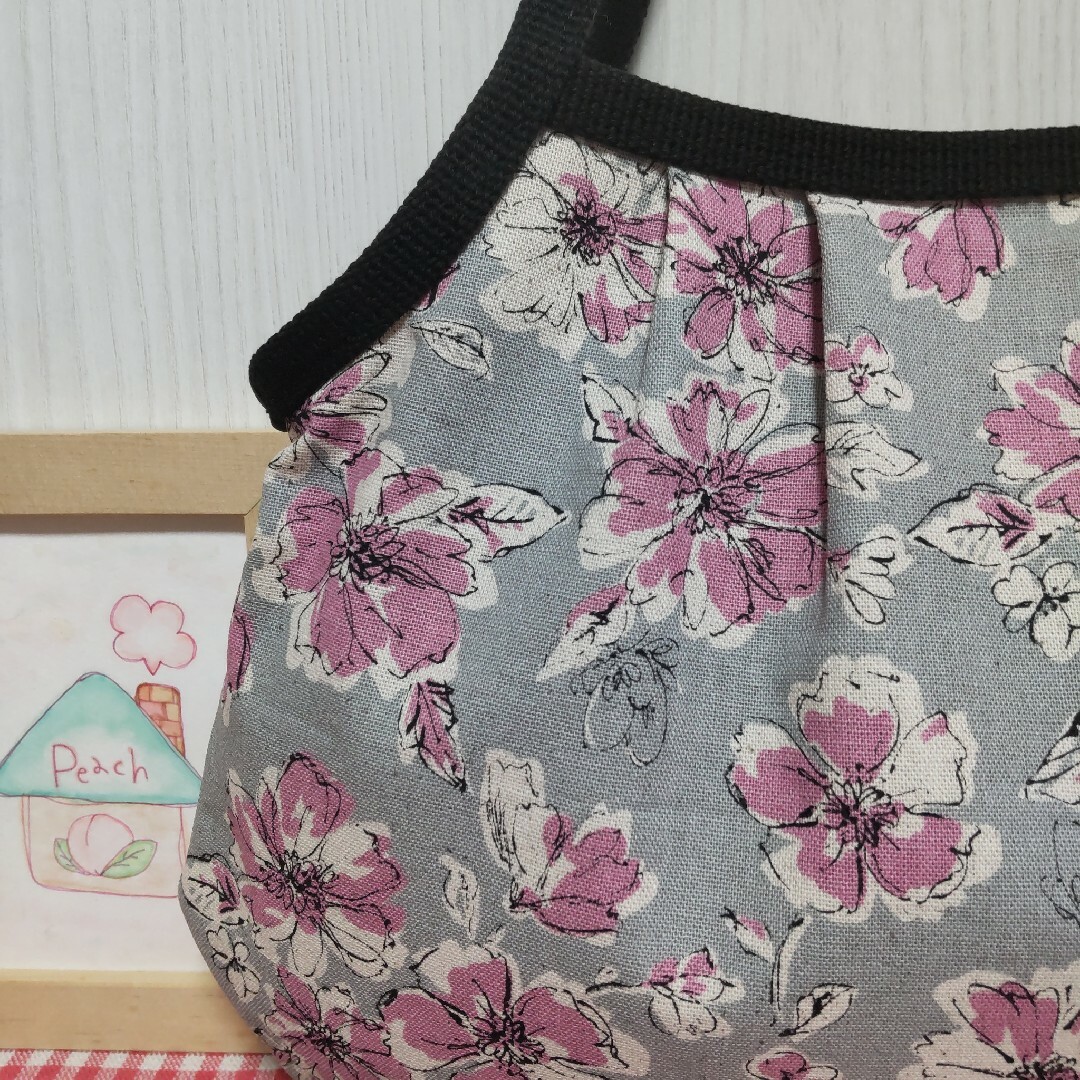 グラニーバッグ（絵画調 花柄 ピンク＆グレー） ハンドメイドのファッション小物(バッグ)の商品写真