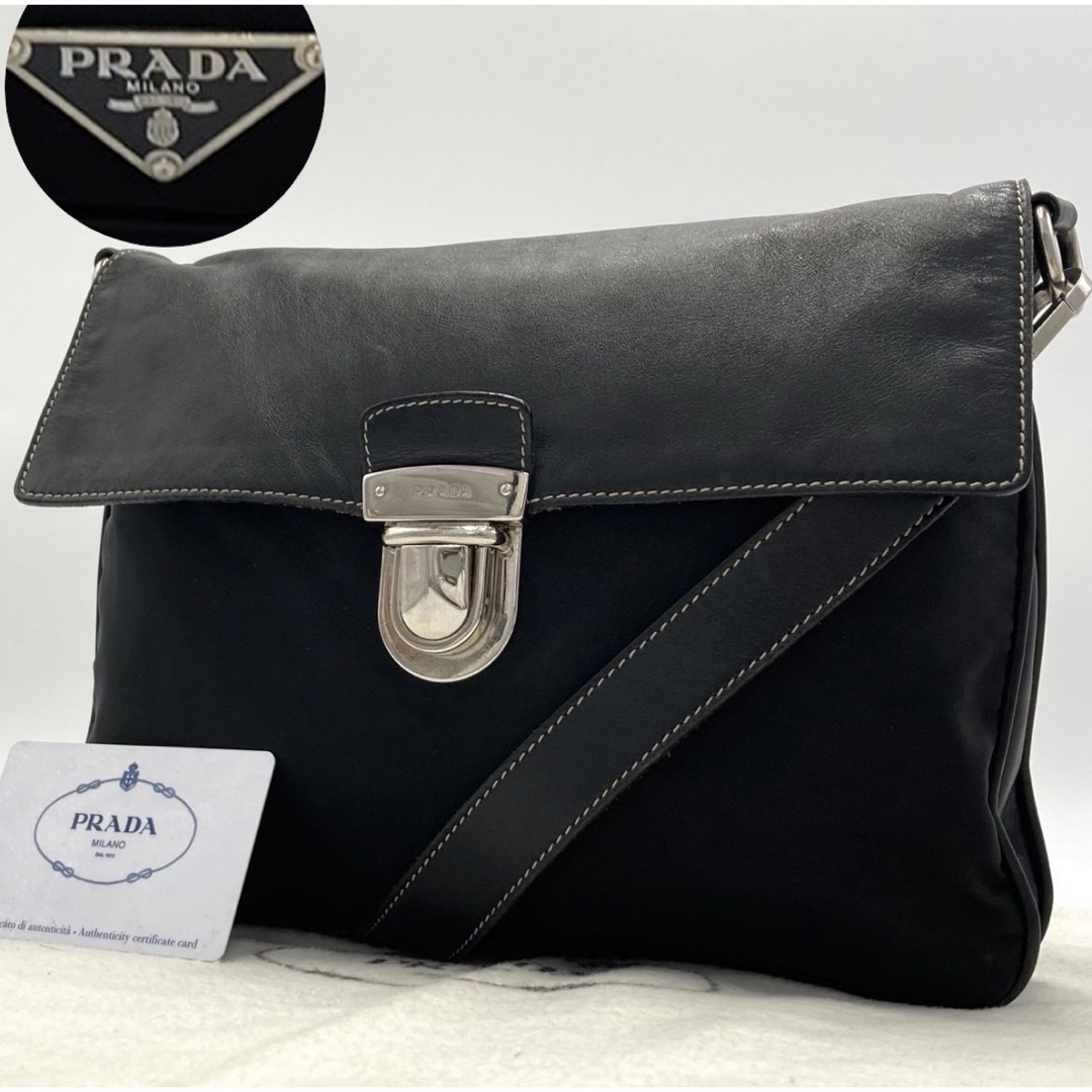 PRADA(プラダ)の【入手困難！】PRADA ショルダーバッグ 三角ロゴ プッシュロック ブラック レディースのバッグ(ショルダーバッグ)の商品写真