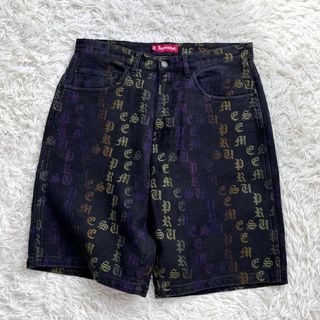 シュプリーム(Supreme)の【美品・22ss】Supreme デニム ショート パンツ　ロゴ 総柄　プリント(ショートパンツ)