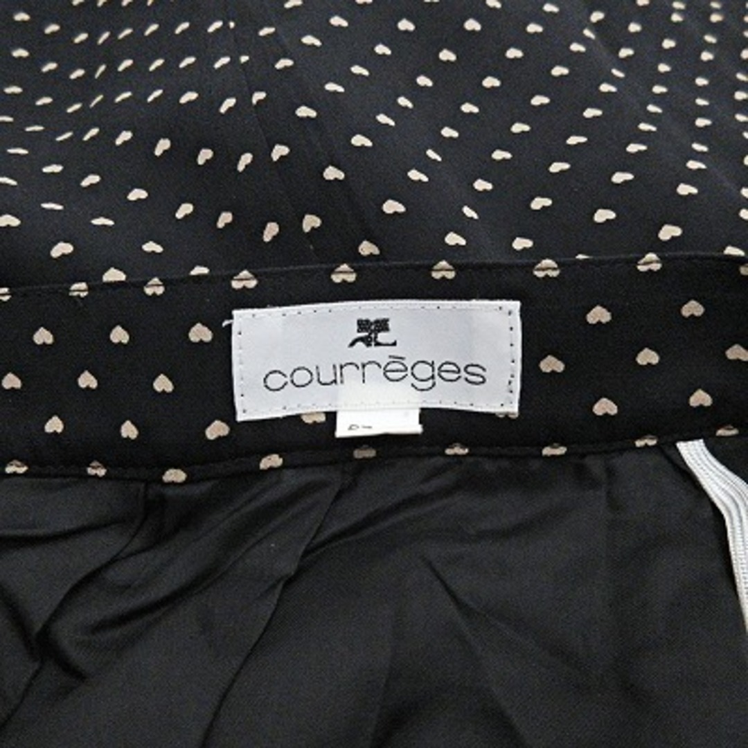 Courreges(クレージュ)のクレージュ 美品 シルク スカート 膝丈 フリル ハート柄 総柄 黒 67-93 レディースのスカート(ひざ丈スカート)の商品写真