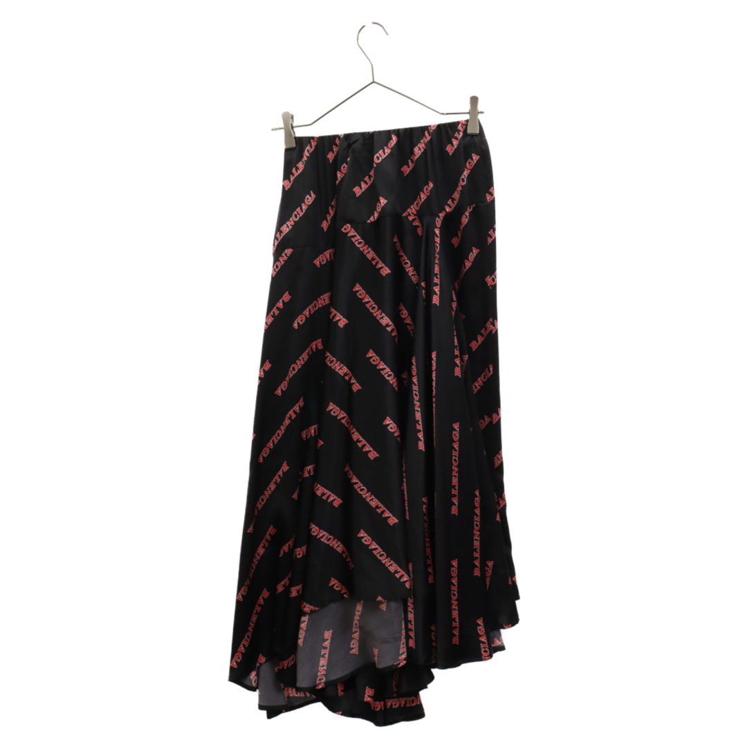 Balenciaga(バレンシアガ)のBALENCIAGA バレンシアガ フレアアシンメトリー ロゴ総柄 シルク ロングスカート ブラック/レッド レディース 625534 レディースのスカート(ロングスカート)の商品写真