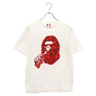 A BATHING APE - A BATHING APE アベイシングエイプ ×Coca Cola APE HEAD TEE×コカコーラ エイプヘッドプリント半袖Tシャツ ホワイト/レッド