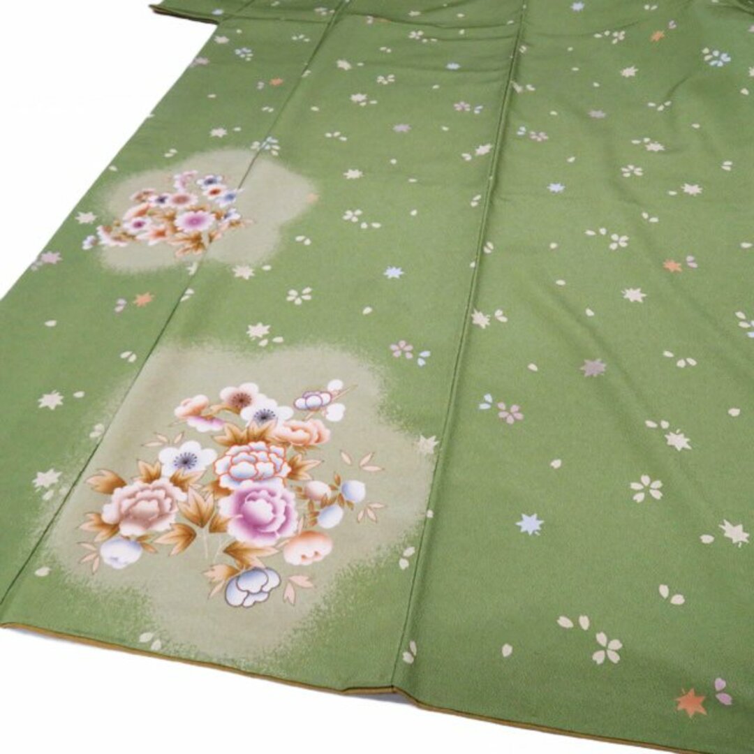 訪問着 着物 中古 ポリエステル 袷 フォーマル 撫松庵 花模様 桜