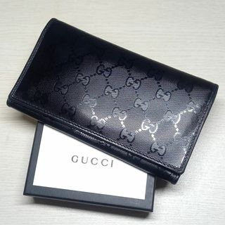 グッチ(Gucci)のグッチ 二つ折り長財布 GG インプリメ 245908 黒 PVC レザー(財布)