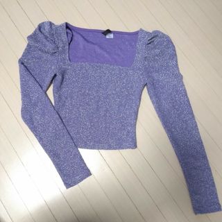 エイチアンドエム(H&M)のH&M 長袖 キラキラ ラメトップス パープル(カットソー(長袖/七分))