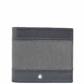 モンブラン(MONTBLANC)のモンブラン MONTBLANC 二つ折り財布 メンズ レザー×キャンパス　ブラック グレー(折り財布)
