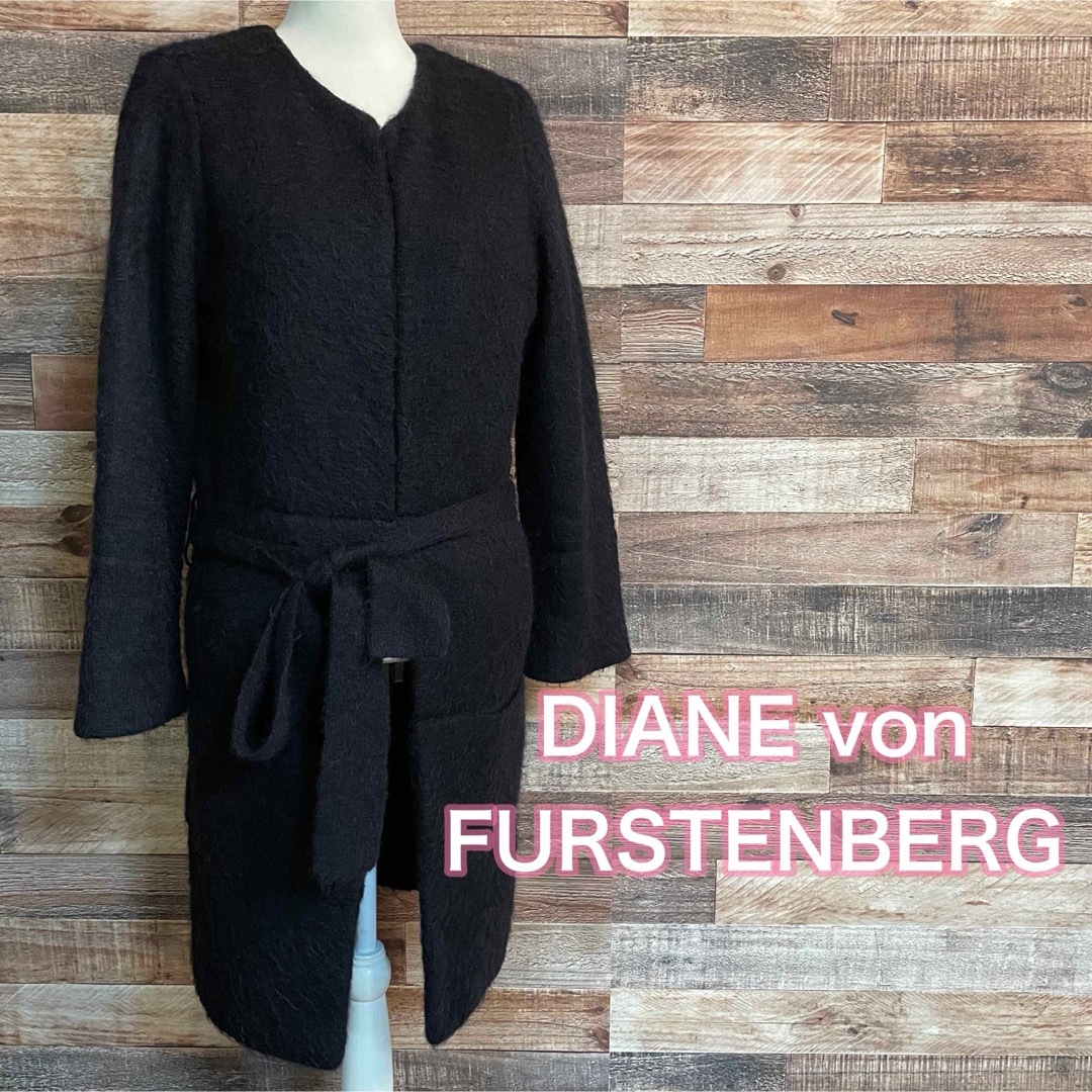 DIANE von FURSTENBERG(ダイアンフォンファステンバーグ)のダイアンフォンファステンバーグ　ノーカラー　ウールコート　ブラック レディースのジャケット/アウター(ロングコート)の商品写真