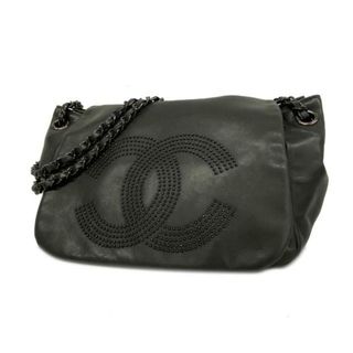 CHANEL - 【4ge5089】シャネル ショルダーバッグ/Wチェーン/ラムスキン/ブラック/シルバー金具 【中古】 レディース