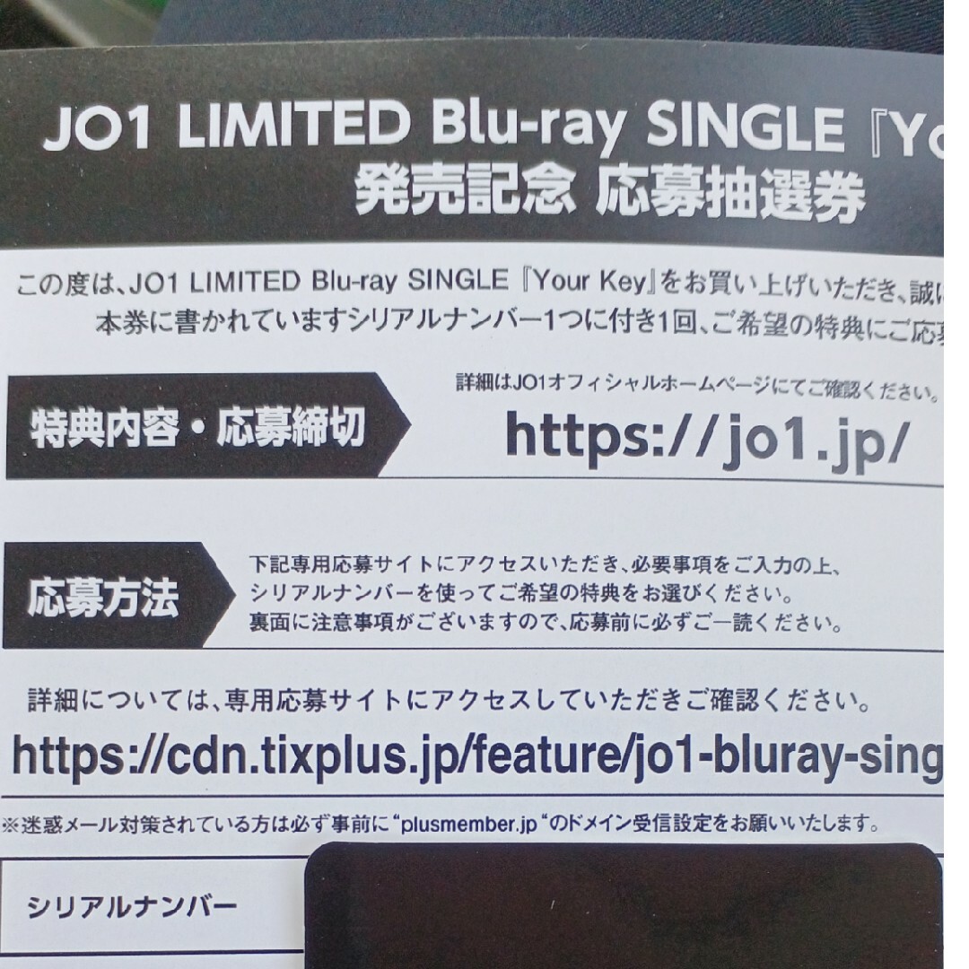 JO1 Your Key シリアル券1枚 エンタメ/ホビーのタレントグッズ(アイドルグッズ)の商品写真