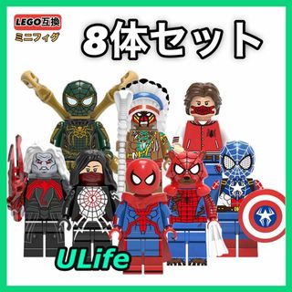 LEGOレゴ互換　アメリカヒーローアベンジャーズミニフィグ8体A　スパイダーマン(アメコミ)