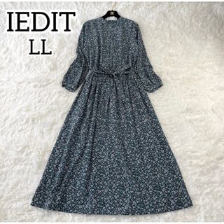 イディット(IEDIT)の美品✨イディット　ロングワンピース　花柄　緑　フレア　Aライン　お洒落　人気(ロングワンピース/マキシワンピース)