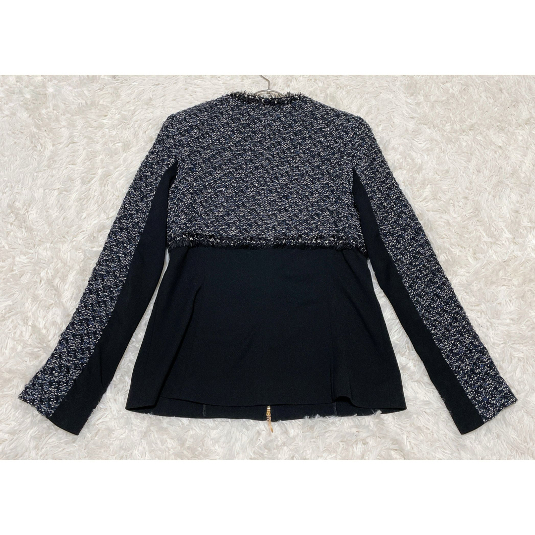 ESCADA - ESCADA ジップアップ ツイード ノーカラージャケット 36 ESCADA - ESCADA ジップアップ ツイード ノーカラージャケット 36