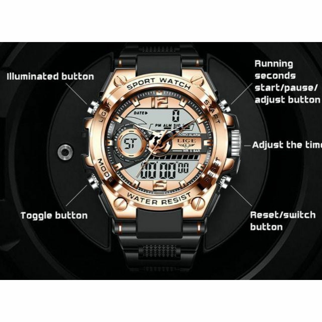 814 箱付き 海外限定 LIGE 高級感 シルバー デジタル 腕時計 メンズ メンズの時計(腕時計(デジタル))の商品写真