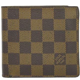 ルイヴィトン(LOUIS VUITTON)の本物 ルイヴィトン LOUIS VUITTON LV ポルトフォイユ マルコ ダミエ エベヌ 折財布 コンパクトウォレット ブラウン N61675 ビトン 財布 ウォレット 中古(財布)