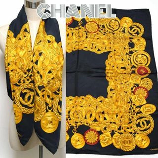 シャネル(CHANEL)のシャネル■ココマーク×チェーン柄大判シルクスカーフ　ショールストール(バンダナ/スカーフ)