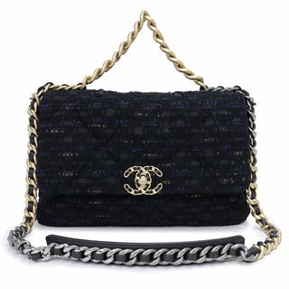 シャネル(CHANEL)のシャネル 19 ナインティーン ココマーク ラージ フラップ マトラッセ チェーン 2way ショルダー ハンドバッグ 斜め掛け ツイード ブラック ネイビー ゴールド 黒 紺 金 シルバー ゴールド金具 AS1161 CHANEL（未使用　展示品）(ショルダーバッグ)