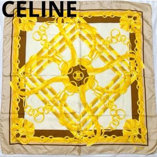 セリーヌ(celine)の【極美品】celine 大判 シルクスカーフ マガダム チェーンデザイン(バンダナ/スカーフ)