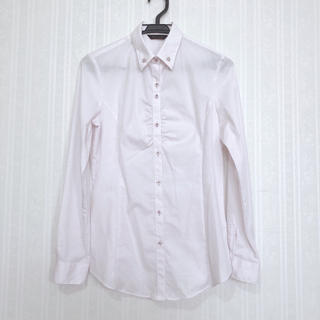 タカキュー(TAKA-Q)のタカキュー　Yシャツ　シャツ　無地　ギャザー　ピンク　薄ピンク(シャツ/ブラウス(長袖/七分))