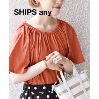 シップス(SHIPS)の【美品】SHIPS any ギャザー ネック ブラウス TEE 赤系(シャツ/ブラウス(半袖/袖なし))