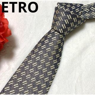 ETRO - 【美品】ETRO ツイード ネクタイ シルク リネン シルバー