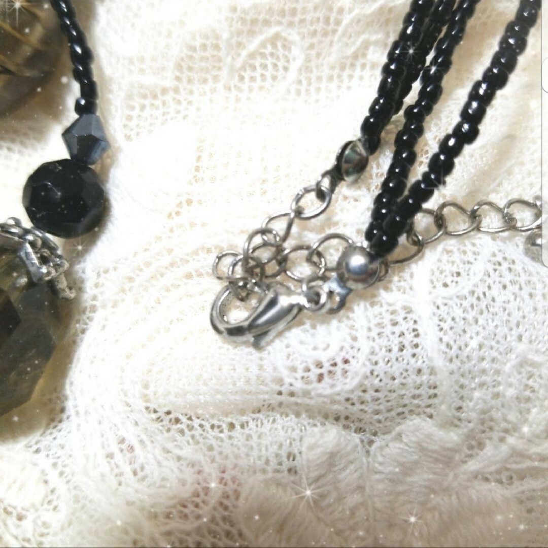 Lochie(ロキエ)のベネチアンガラス ムラーノ ブラック モノトーン 2連 ネックレス ヴェネチア レディースのアクセサリー(ネックレス)の商品写真