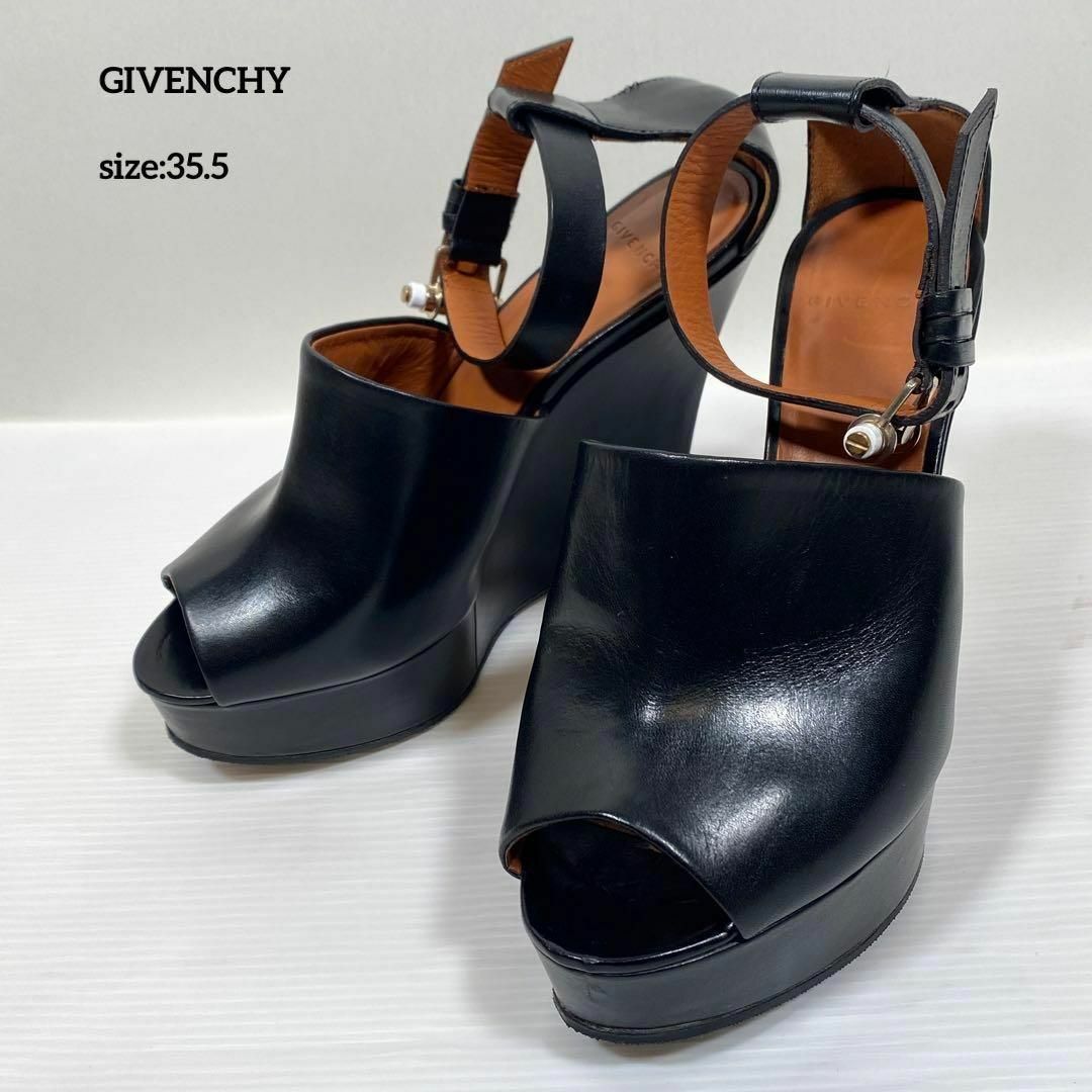 GIVENCHY(ジバンシィ)のジバンシー　ウェッジソールレザーサンダル　ブラック　35.5 オープントゥ　厚底 レディースの靴/シューズ(サンダル)の商品写真