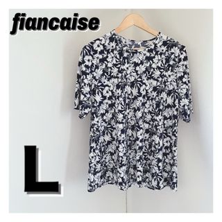 マリンフランセーズ(LA MARINE FRANCAISE)のfiancaise 半袖　カットソー　トップス　ネイビー　花柄　伸縮性あり　Ｌ(カットソー(半袖/袖なし))