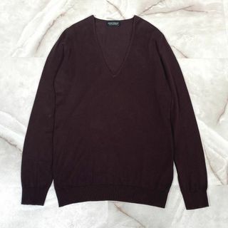 ジョンスメドレー(JOHN SMEDLEY)のジョンスメドレー　シーアイランドコットンVネックニットプルオーバー　ブラウン　S(ニット/セーター)