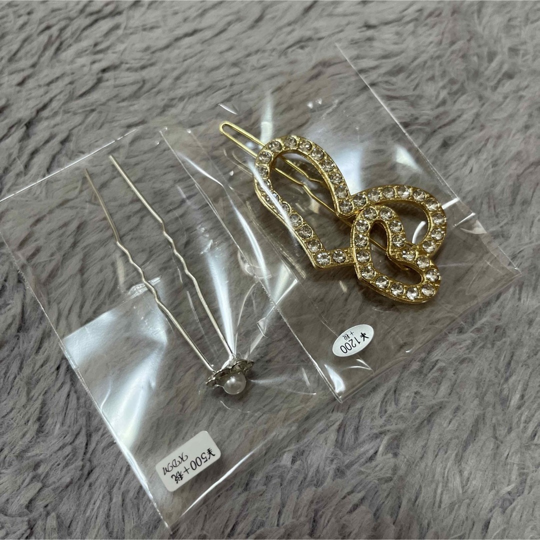 ●新品アクセサリー●シルバー かんざし 花、ゴールド ハートクリップピン  レディースのヘアアクセサリー(バレッタ/ヘアクリップ)の商品写真