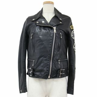 ヒステリックグラマー(HYSTERIC GLAMOUR)のHYSTERIC GLAMOUR ヒステリックグラマー Lewis Leathers コラボ ジャケット ライダース ブラック 黒 FREE ワッペン スタッズ 羊革 アウター レザージャケット 大人 カジュアル  【レディース】【中古】(ライダースジャケット)