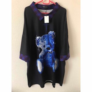 TRAVAS TOKYO - TRAVAS TOKYO 熊 クマ チェック 襟付き Tシャツ ブルー